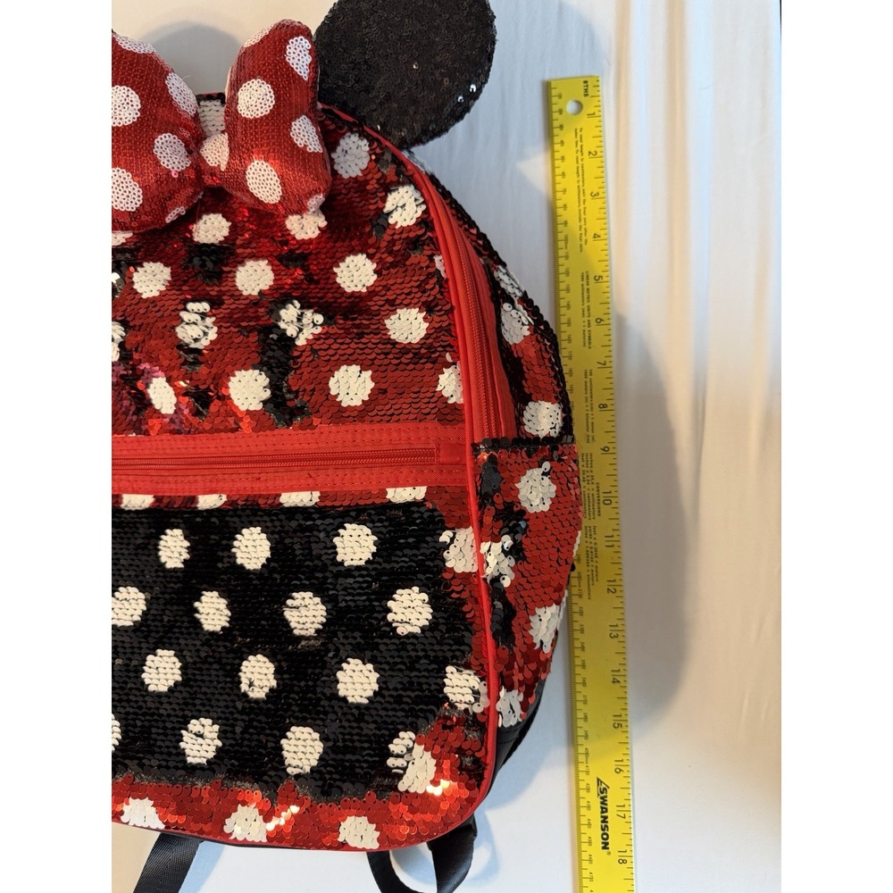 Disney Parks Minnie Mouse Polka Dot Red Sequin Backpack Bag Bow And Ears EUC - Picture 7 of 8